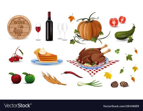 Autumn and thanksgiving cartoon colored icons set Vector Image