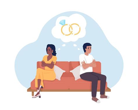 Marriage problems 2D vector isolated illustration. Conflicting couple. Thinking about divorce ...