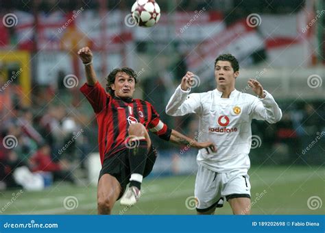 Paolo Maldini in Acrobatic Action and Cristiano Ronaldo during the ...