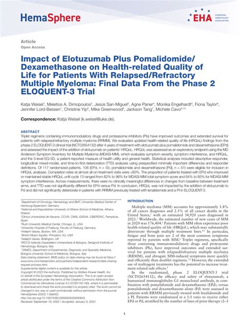 (PDF) Impact of Elotuzumab Plus Pomalidomide/Dexamethasone on Health ...