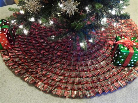 Items similar to Traditional Ruffled Christmas Tree Skirt in Red and Green Plaid Ribbon on Etsy