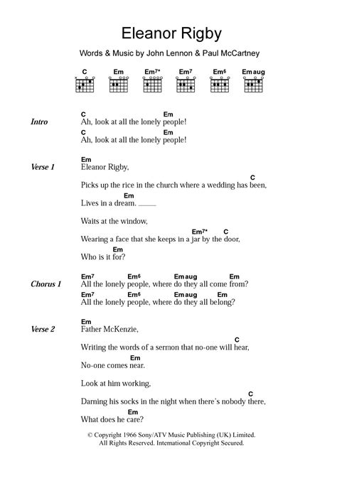 Eleanor Rigby by The Beatles - Guitar Chords/Lyrics - Guitar Instructor