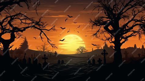 Premium AI Image | Graveyard silhouette halloween abstract background