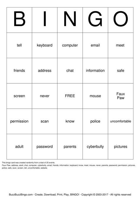 Internet Safety Bingo Cards to Download, Print and Customize!