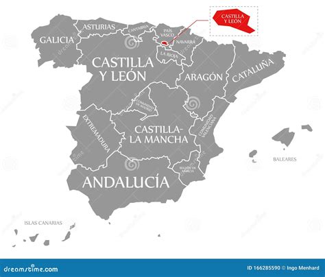 Castilla and Leon Red Highlighted in Map of Spain Stock Illustration - Illustration of modern ...