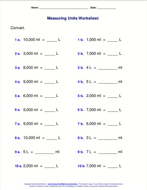 Volume Conversions Worksheet