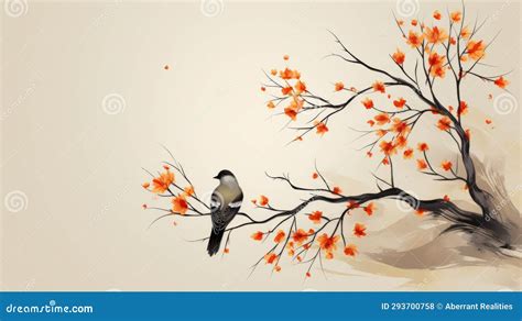 A Painting of a Bird Sitting on a Tree Branch Stock Illustration ...