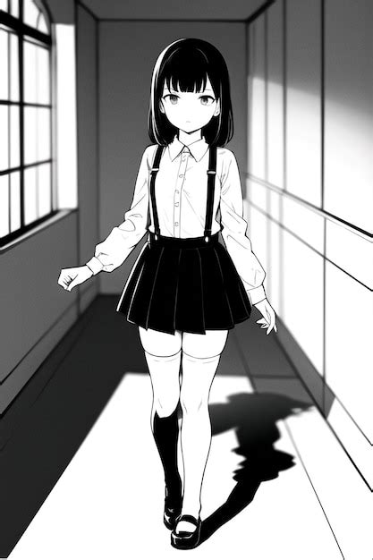 Premium AI Image | A black and white manga girl with short black hair ...