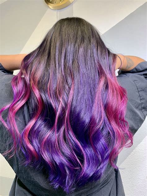 Purple and Pink Ombré Hair Color | Purple hair tips, Pink ombre hair ...