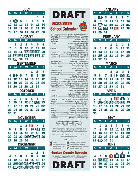 Gaston County Schools Calendar 2022-2023 in PDF