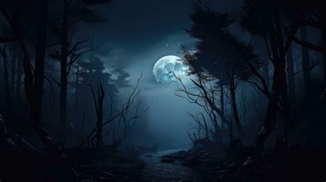 Eerie night scene with moonlit forest mist and dark ambiance 27103315 Stock Photo at Vecteezy