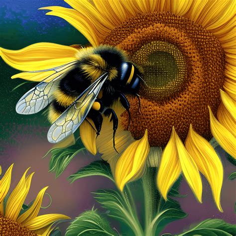 Bumble Bee on a Sunflower Digital Painting · Creative Fabrica