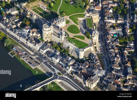 Royal Chateau Amboise from above, close aerial view Stock Photo - Alamy