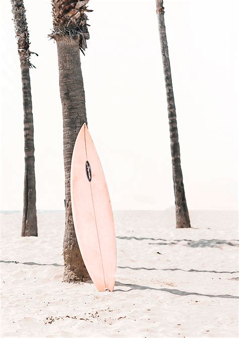 Pink Surfboard on Beach Poster - artsyfartsy.eu