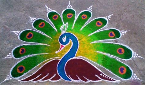 Best Peacock rangoli designs with colours - Fashion Beauty Mehndi Jewellery Blouse Design