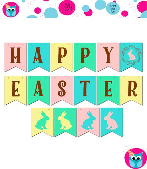 Happy Easter Banner, pink, spring banner, printable holiday decor, easter bunny, easter rabbbit ...