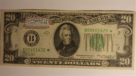 1934 A $20 Dollar Bill Star Federal Reserve Note Old Paper Money