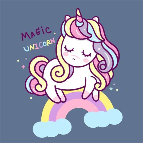 Premium Vector | Cute unicorn cartoon with rainbow hand drawn style