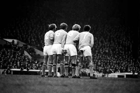 Manchester City V Manchester United 1970: Defensive Wall Arthur Mann, Alan Oakes, Colin Bell ...
