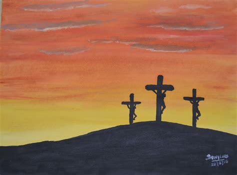 This is a simple Painting of a Cross with bg as sunset Colours Used ...