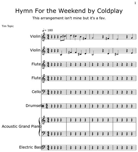 Hymn For the Weekend by Coldplay - Sheet music for Violin, Flute, Cello ...