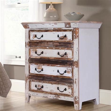 Leigh Distressed Reclaimed Wood White Bedroom Dresser With 4 Drawers