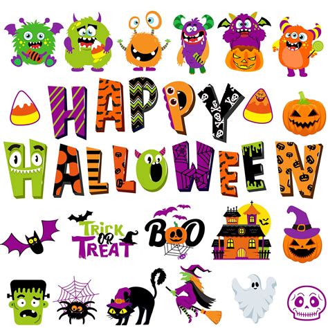 Buy 52 Pieces Halloween Cut Outs Happy Halloween Monster Themed Classroom Bulletin Board Trick ...