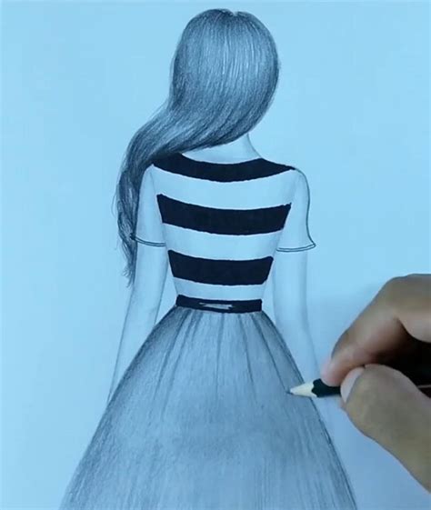 Pencil Drawing Of Girl With Beautiful Dress