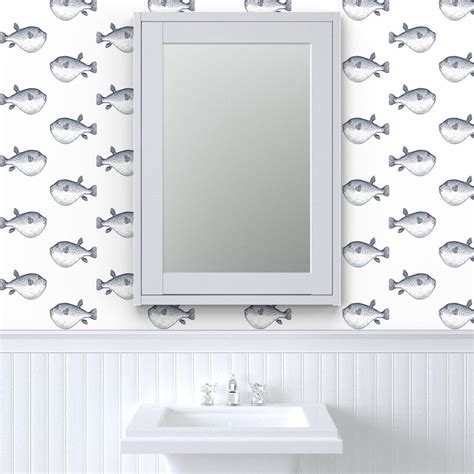 Blowfish Wallpaper Navy Blowfish Blow Fish White by Jenlats - Etsy