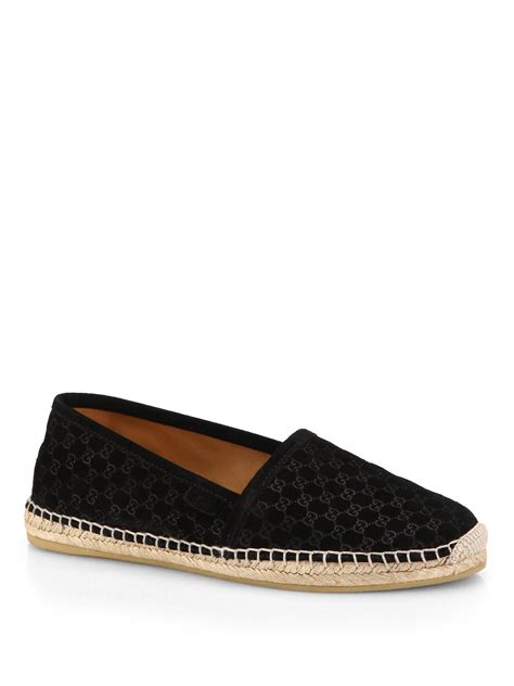 Gucci Pilar Suede Microsma Espadrille Flats in Black | Lyst