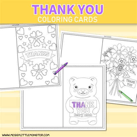 Printable Colouring Thank You Cards for Kids - Messy Little Monster