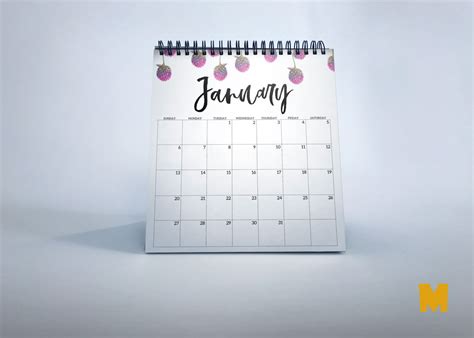 Free PSD January Calendar Design Mockup