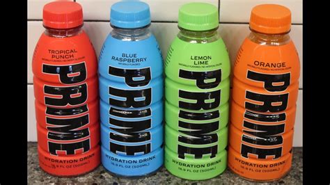 PRIME Hydration Drink: Tropical Punch, Blue Raspberry, Lemon Lime & Orange Review - YouTube