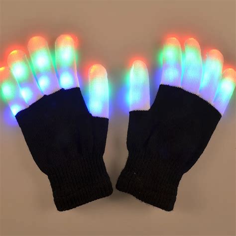 LED Flashing Finger Glove Glowing Luminous Light up Cotton Hand Gloves Colorful Lighting Glow ...