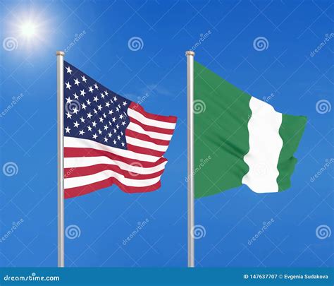 United States Of America Vs Nigeria. Thick Colored Silky Flags Of ...