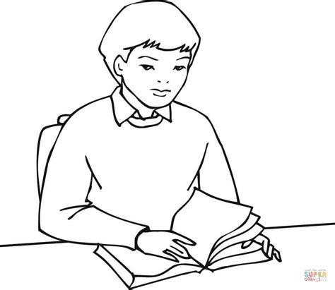 A Boy Student Reading a Book coloring page | Free Printable Coloring Pages