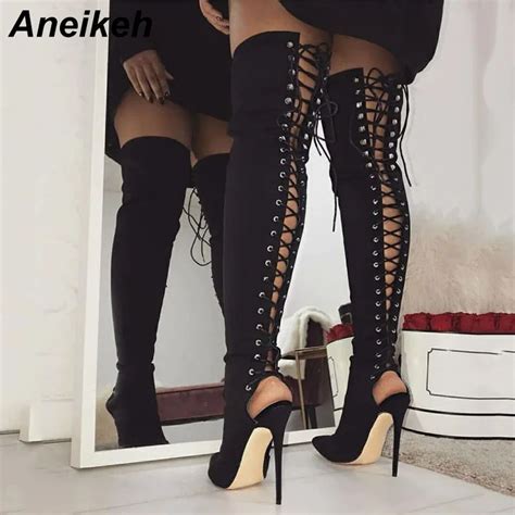 Aneikeh Women Boots High Heels Over the Knee Boots Fashion Ladies Thigh ...