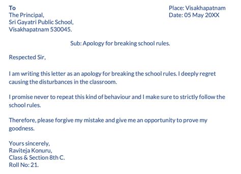 Apology Letter to Principal for Mistake by Student