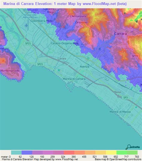 Elevation of Marina di Carrara,Italy Elevation Map, Topography, Contour