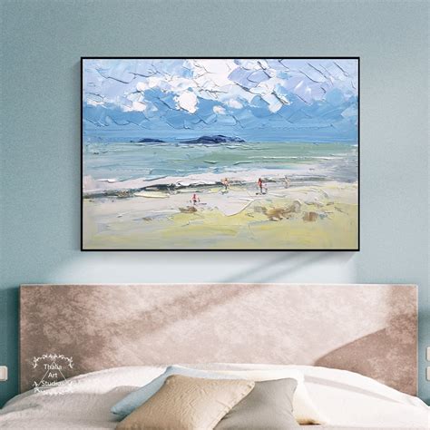 Summer Beach Painting Large Blue Sky Ocean Abstract Painting - Etsy