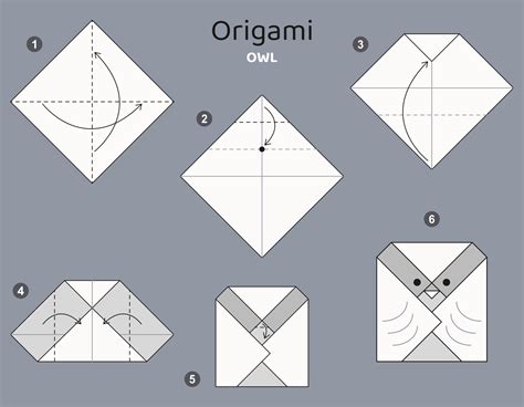 Tutorial Owl origami scheme. isolated origami elements on grey backdrop ...