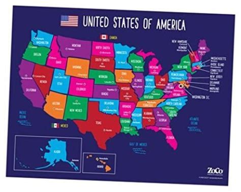 Map of USA 50 States with Capitals Poster - Laminated, 17 x 22 inches - 1 Pack | eBay