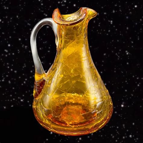 VINTAGE PILGRIM AMBER Crackle Glass Pitcher Creamer W Applied Handle Hand Blown $26.60 - PicClick