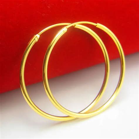 4cm Large Circle Sexy Earrings Yellow Gold Filled Smooth Plain Round ...