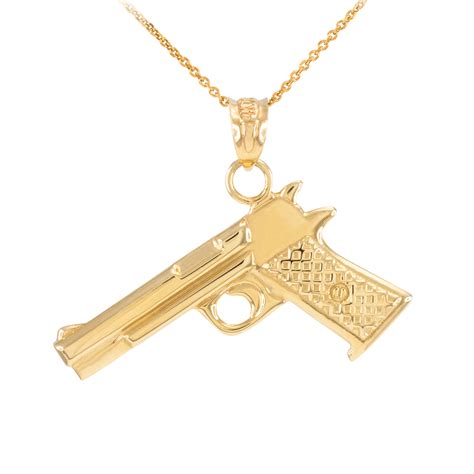 Solid Yellow Gold Desert Eagle Pistol Gun Pendant Necklace | Colt 45 Pistol Gun Necklace | Magnum 45