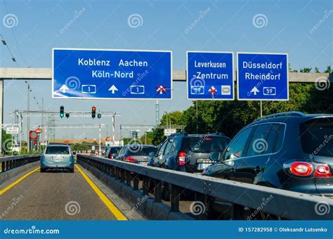 Leverkusen, Germany - July 26, 2019: Road Traffic On The German Highway Autobahn A1 With Road ...