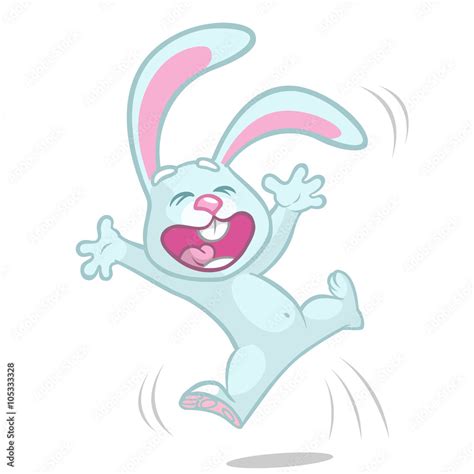 Vector illustration of cartoon bunny rabbit hopping. Easter rabbit excited Stock Vector | Adobe ...