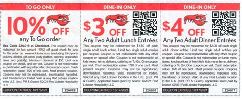 Red Lobster Coupon Code: $4 off any two adult dinner entrees. Dine in