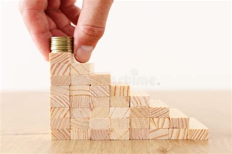 Arranging Wood Blocks Stacking As Step Stairs. Success And Development Concept. Stock Image ...