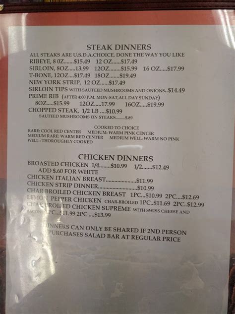 Menu at Frontier Steakhouse, Princeton